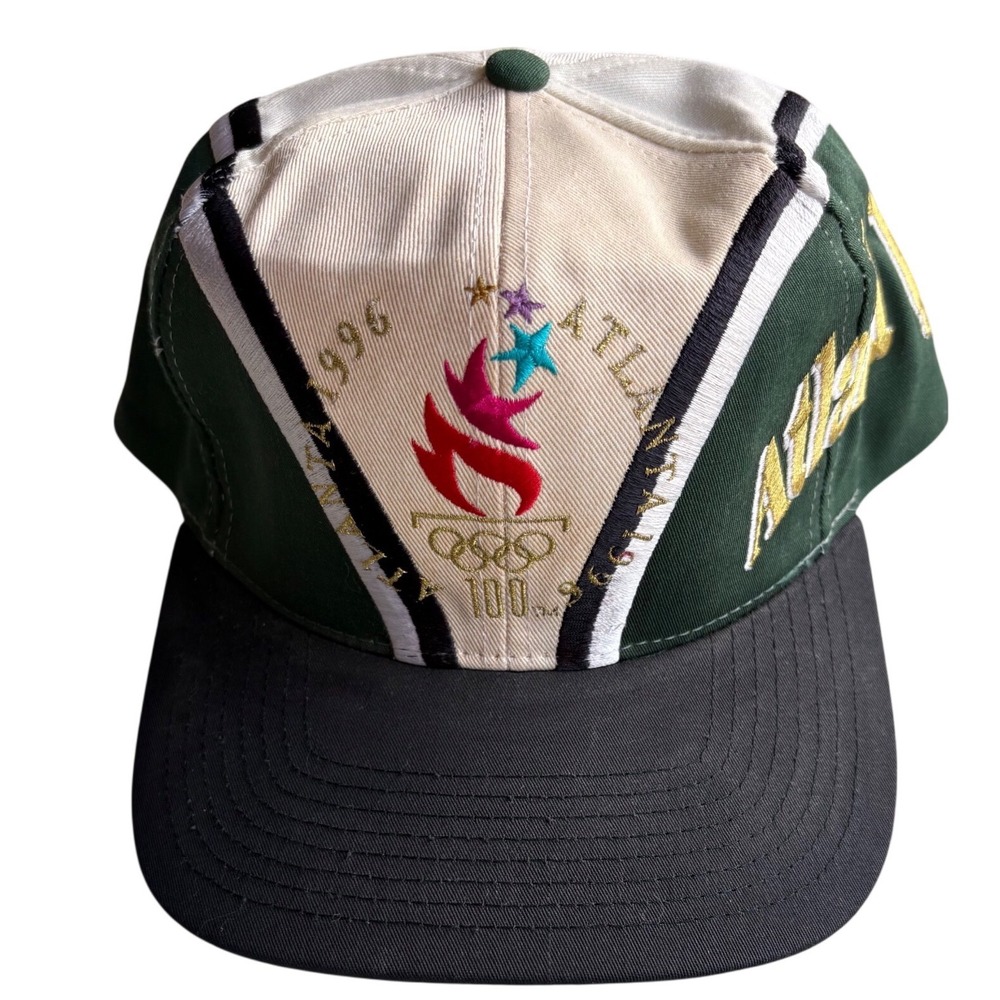 Vintage 1996 Atlanta Olympic Snapback Hat Green Cream Eastport